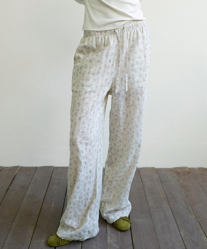 Aobteu Floral Stripe Lounge Pants - Beige