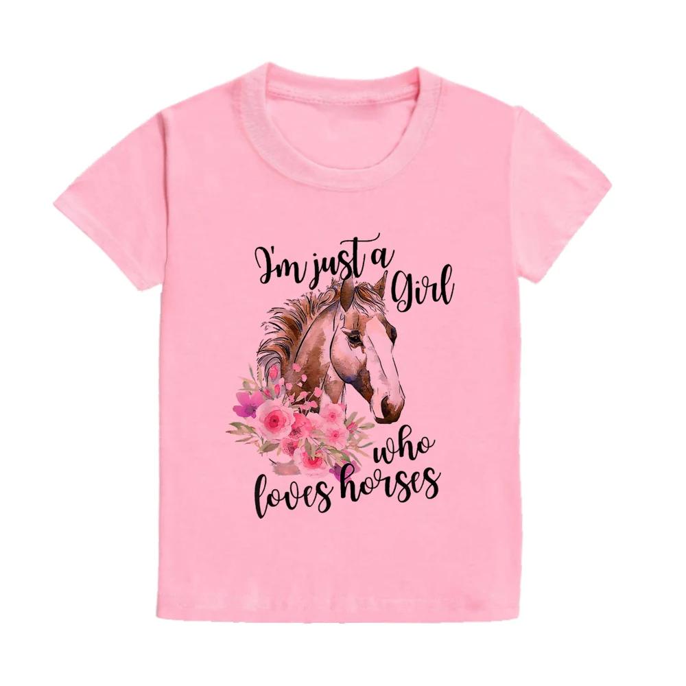 Just A Girl Who Loves Horses Print Kids Tshirt Toddler Short Sleeve Shirt Girls Cute Clothes Children Kid Gift Child Summer Tee