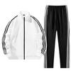 Unisex S-6X Ropa Deportiva Casual de Tres Rayas: Conjunto de Dos Piezas de Chaqueta Holgada y Pantalón Largo