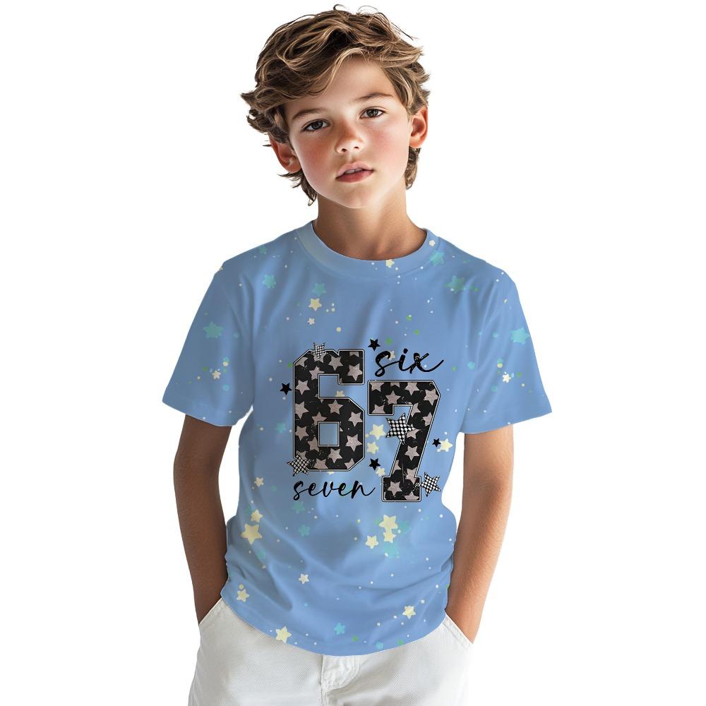 Light Blue Star Boys 3D Digital Print Cute Animal T-Shirt Outdoor Sports Boys Top 100