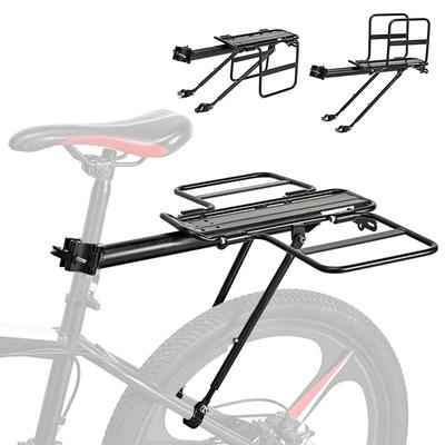 Suporte de carga para bicicleta em liga de alumínio com asas largas dobráveis e liberação rápida Suporte de bicicleta traseiro