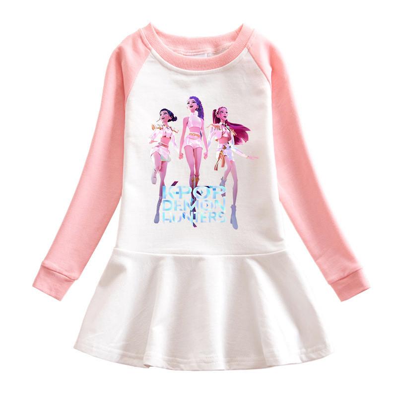 Vestido de Malla Plisado de Algodón con Estampado de Cazadores Kpop Rumi Zoey Mira para Niñas