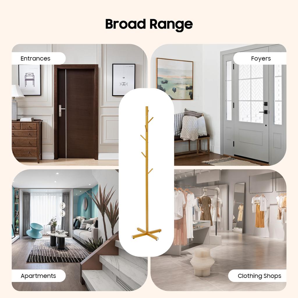 Golden Tree Coat Rack Stand, 7-Hook Iron Hallway Organizer for Hats Bags, Modern Free Standing Clothes Hat Stand