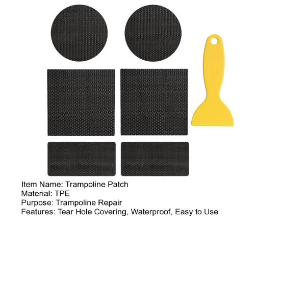 1 Set Trampoline Repair Kit with Square Round Rectangle Patch Scraper Waterproof Self-Adhesive Trampoline Tear Hole Covering Patch Kit
