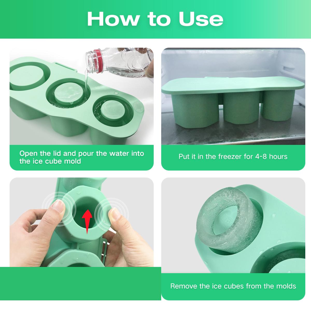 

Ice Mold for Stanley Cup, Silicone Ice Cube Tray with Lid and Bin for 20 30 40 oz Tumbler Cup, Cylinder Ice Maker for Drinks, Co зелёный