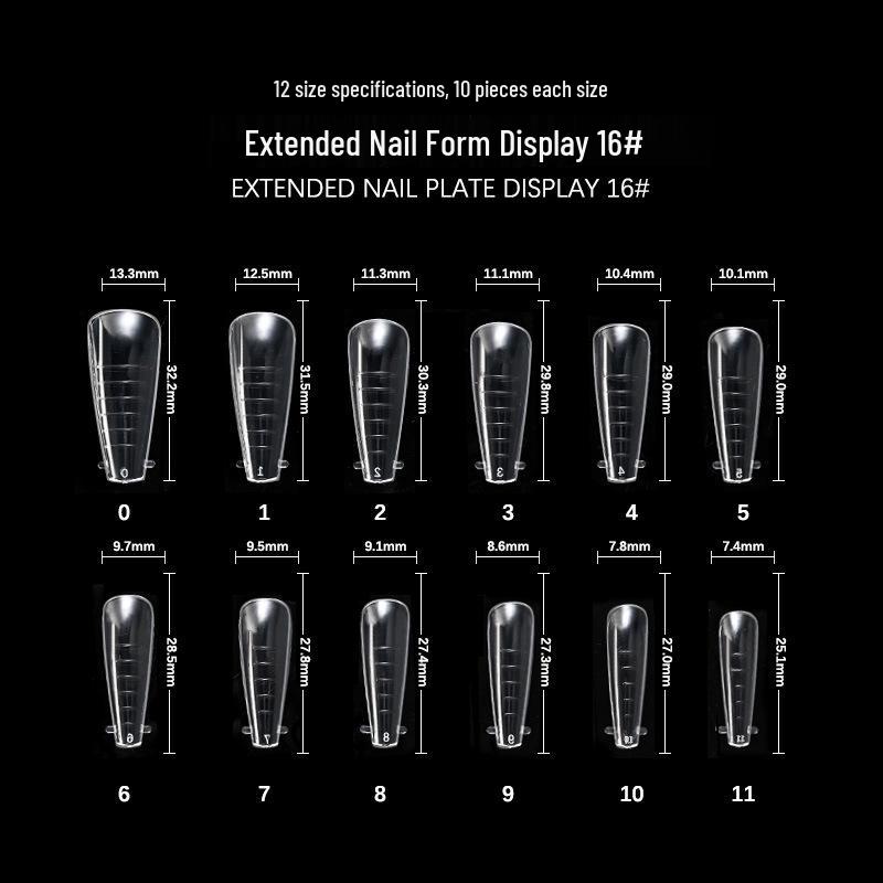 Nail Art Crystal Extension Molds - 120-Piece Gel Nail Tips Set with Scaled Forms, Paperless, Size 16#