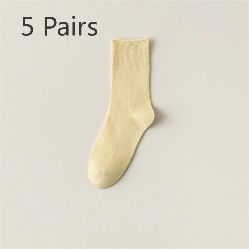 

5 пар женских летних тонких носков до середины икры из дышащей пряжи, свободных послеродовых носков и весенне-осенних носков для ношения в несколько слоев 5 pairs бежевый
