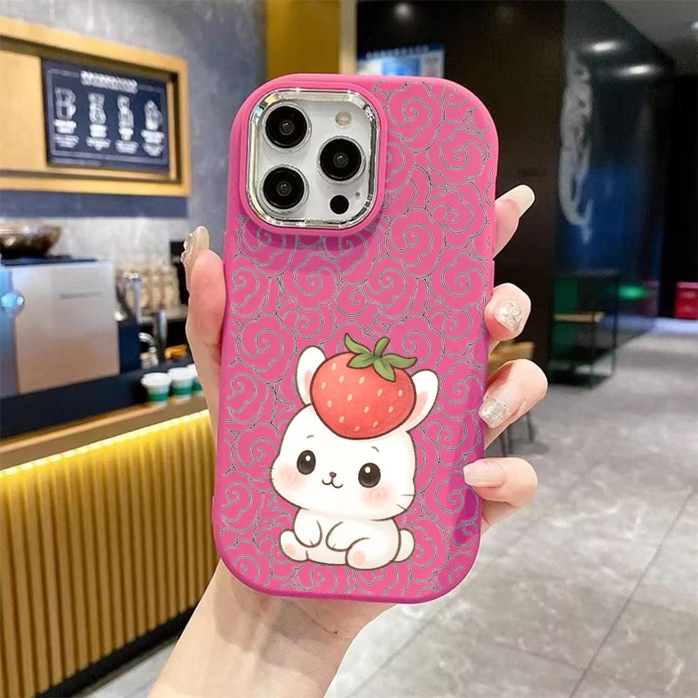 Phone Case: 2D Flat Design Suitable for iPhone 18 17 16 15 14 13 Pro Protective Case, Couple Style, Strawberry Little Bunny, Christmas and Halloween G