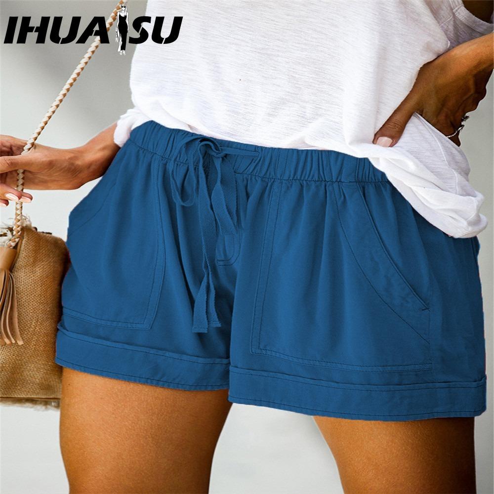 IHUASU Women's Casual Loose Elastic Waist Plus Size Shorts with Pockets Trousers