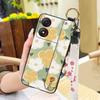 Kickstand Oil Painting Phone Case For ZTE Blade A34 Anti-dust Ring Fashion Design Anti-knock Lanyard Wrist Strap Flower