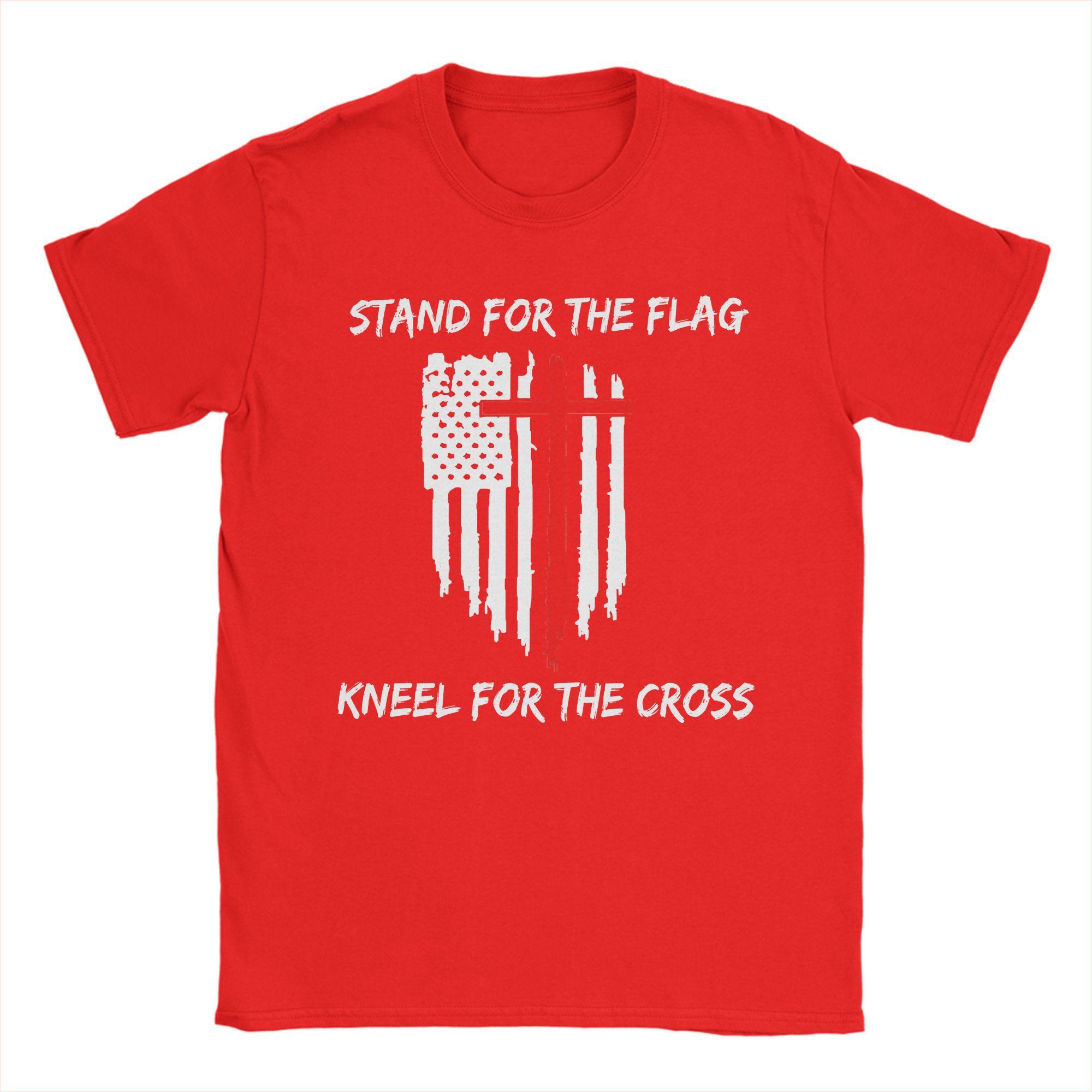 Harajuku T Shirt Summer Stand For The Flag I Kneel For The Cross T-Shirts Pure Cotton Tee Men Plus Size Short Sleeve Clothing S