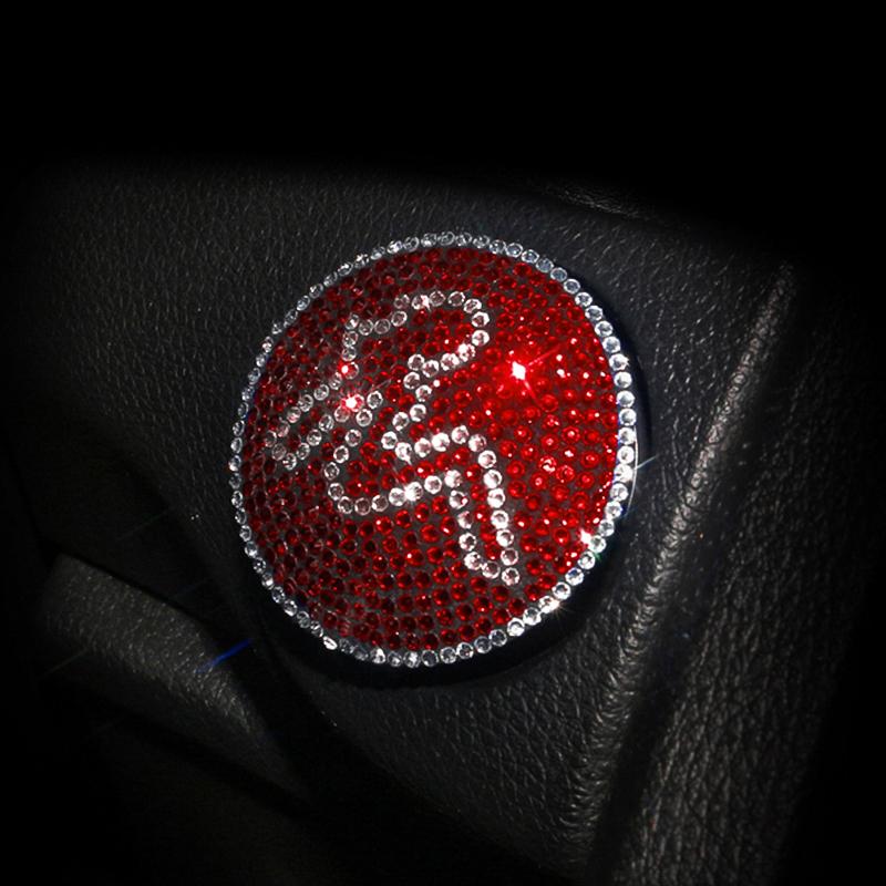 Luxury One-Key Start Button Cover Car Engine Ignition Start Button Protective Cover Car Stickers Pink Car Accessories for Girls