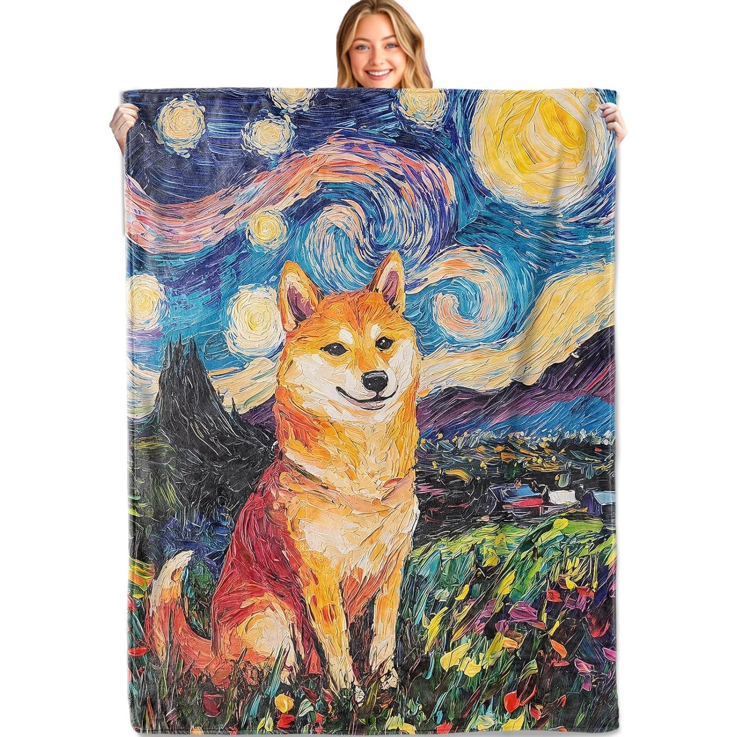 

Starry Night Shiba Inu Throw Blanket,Soft,Lightweight Flannel,Cute Dog Blankets - Gifts for Kids Boys Girls,for Couch Of 75x90cm