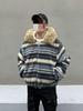 Unisex Japanese Fair Isle Hooded Fur Collar Jacket - Winter Snow Leopard Cotton Coat