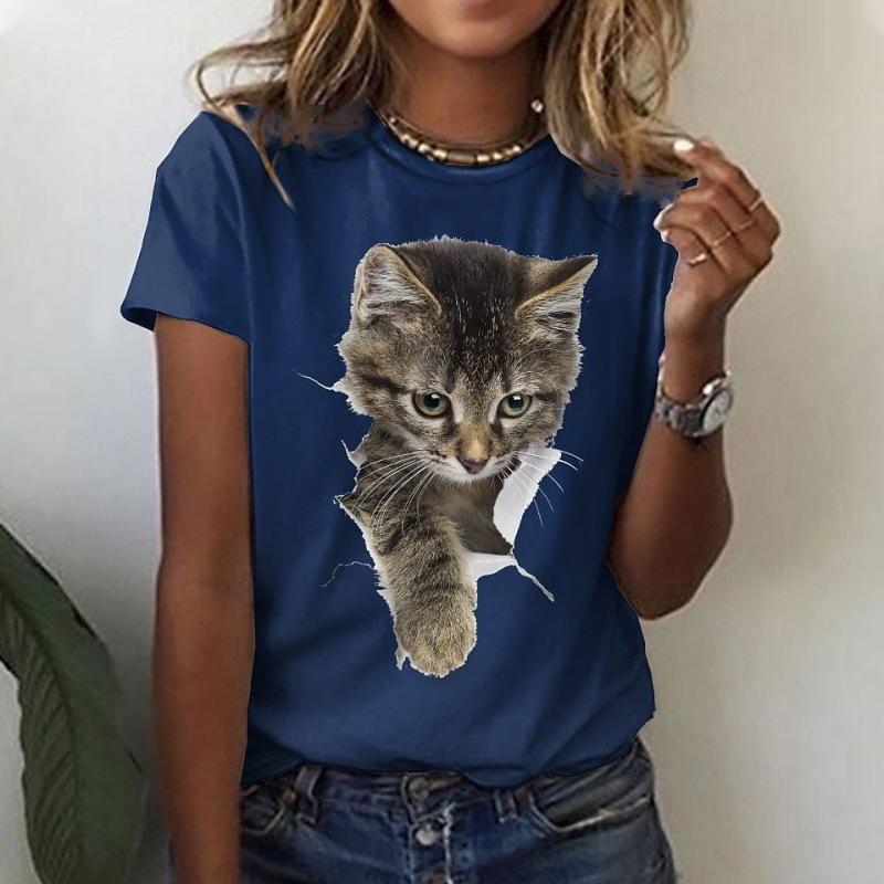 Damen Rundhals Tier Serie 3D Digital bedrucktes Kurzarm T-Shirt