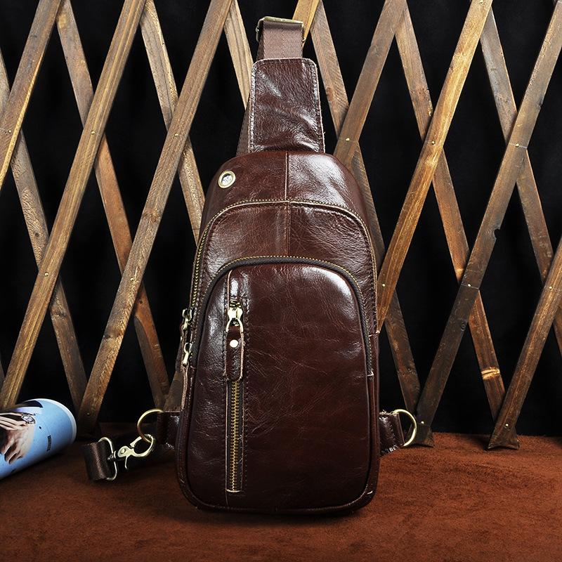 Мужская ретро уличная нагрудная сумка - Кожа высшего сорта с масляной восковой пропиткой, 12-дюймовый телефон кросс-боди (Модель XB8005)