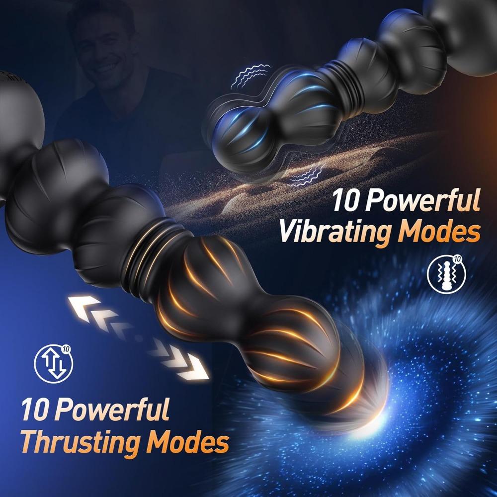 Thrusting Anal Beads & Prostate Massager - 10 Beads, 5 Vibrating/Thrusting Modes, Remote & App Control for Men & Women