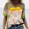 Summer V-neck 3D Kawaii Cat Printed Top Fashionable Casual Short Sleeved Women's T-shirts