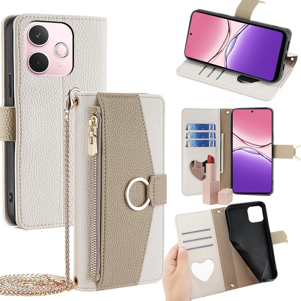 

Для Oppo A5 Pro 4G (Глобальний)/5G (Глобальний)/A5 Energy 5G (Китай) Чохол Дзеркало Гаманець Шкіряний Чохол для Телефону з Ланцюжком Наплічним Ремінцем White