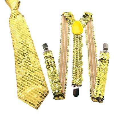 Classical Y Shape Suspenders and Neck Tie with Adjustable Length for Men with Sequins for Stage Performances Party Wear