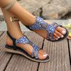 2025 Summer Flat Bottom Large Size Bohemian Rhinestone Flowers Elastic Fish Mouth Sandals Women 2025