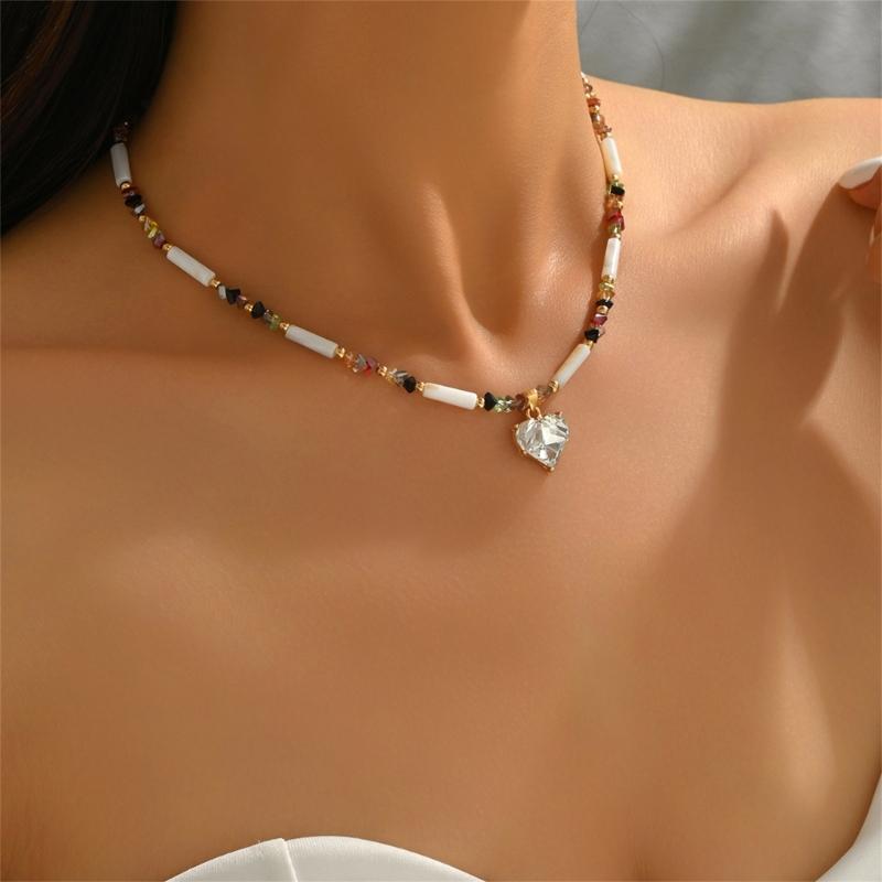Bohemian Elegant Adjustable Heart Pendant Clavicle Necklace With Imitation Pearls For Women Girls Jewelry Gift