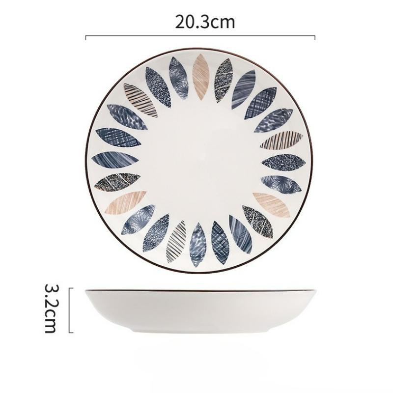 Japanese Style Ceramic Dinner Plate Creative Household Round Pasta Fruit Breakfast Plate Kitchen Tableware Accessories 2025 New