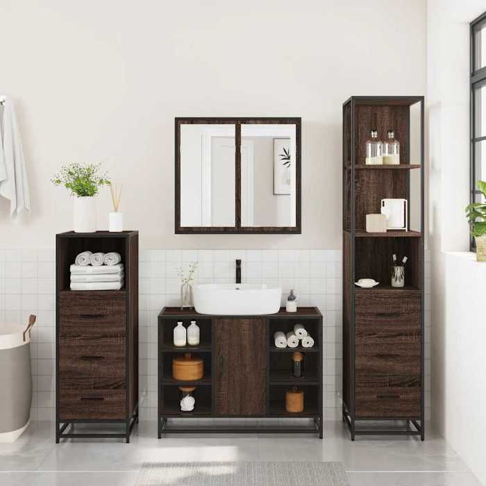 VidaXL Ensemble De Meubles De Salle De Bain 4 Pcs Chêne Marron, Armoire De Salle De Bain, Armoire De Rangement De Toilette, 3301274