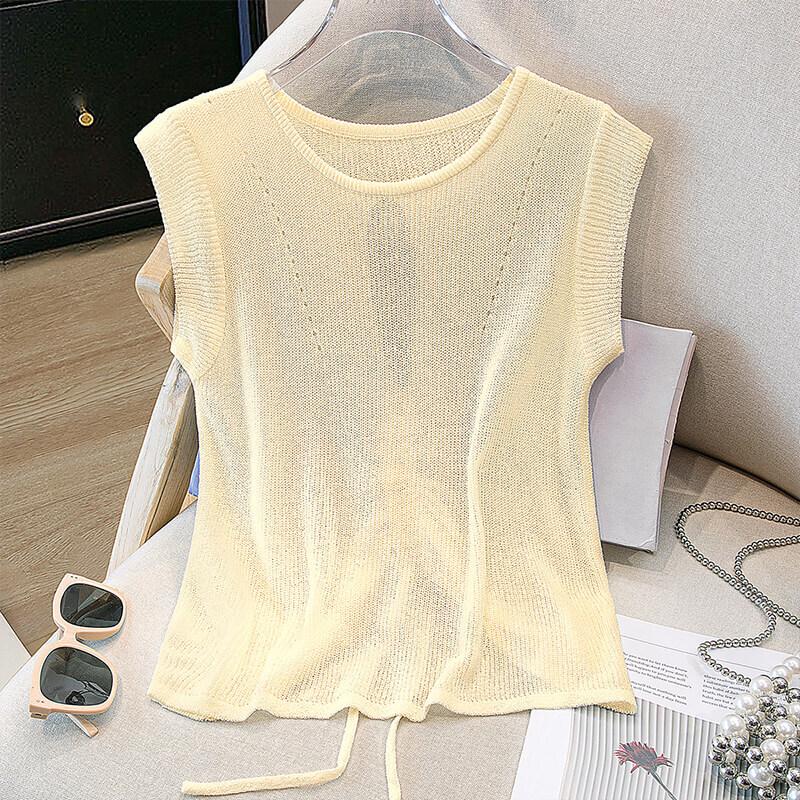 Sibaishe Women s Hollow-Out Short Sleeve Knit Top One Size