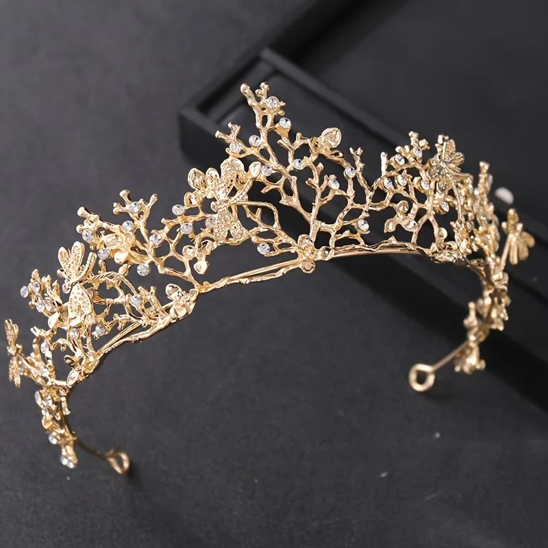 Baroque Vintage Crystal Crown Tiara Rhinestone Princess Butterfly Prom Crowns and Tiaras Bridal Wedding Hair Accessories Jewelry