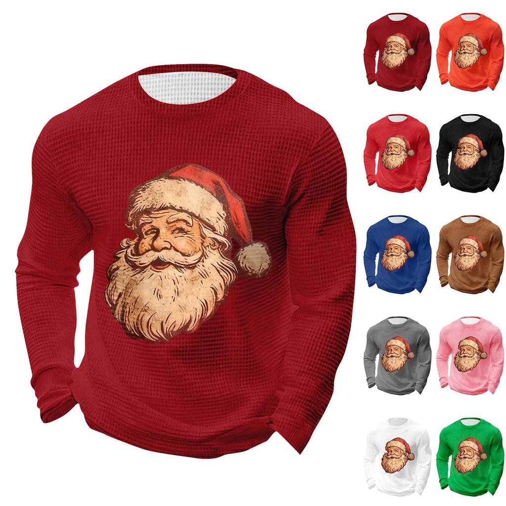 Pánské vánoční topy s kulatým výstřihem a dlouhým rukávem Pánské sportovní topy ve velkých velikostech s ležérním kulatým výstřihem