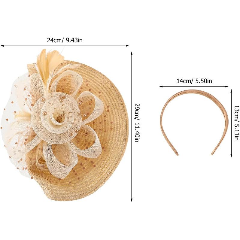 Chapeau Fascinator de Mariée avec Voilette Décorative, Coiffe de Mariage pour Femmes, Accessoires de Cheveux de Fête faits à la Main et Métalliques, pour Jour de Course Formel et Occasions Spéciales