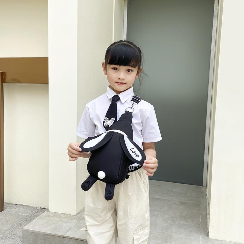 Adorable Children's Backpack Cute Rabbit Canvas Crossbody Bag For Boys And Girls