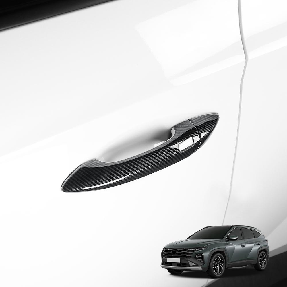 For Hyundai Tucson NX4 2021-2025 Touch / Button Version Exterior Carbon Fiber Bright Black Style Outer Door Handle Cover Trim