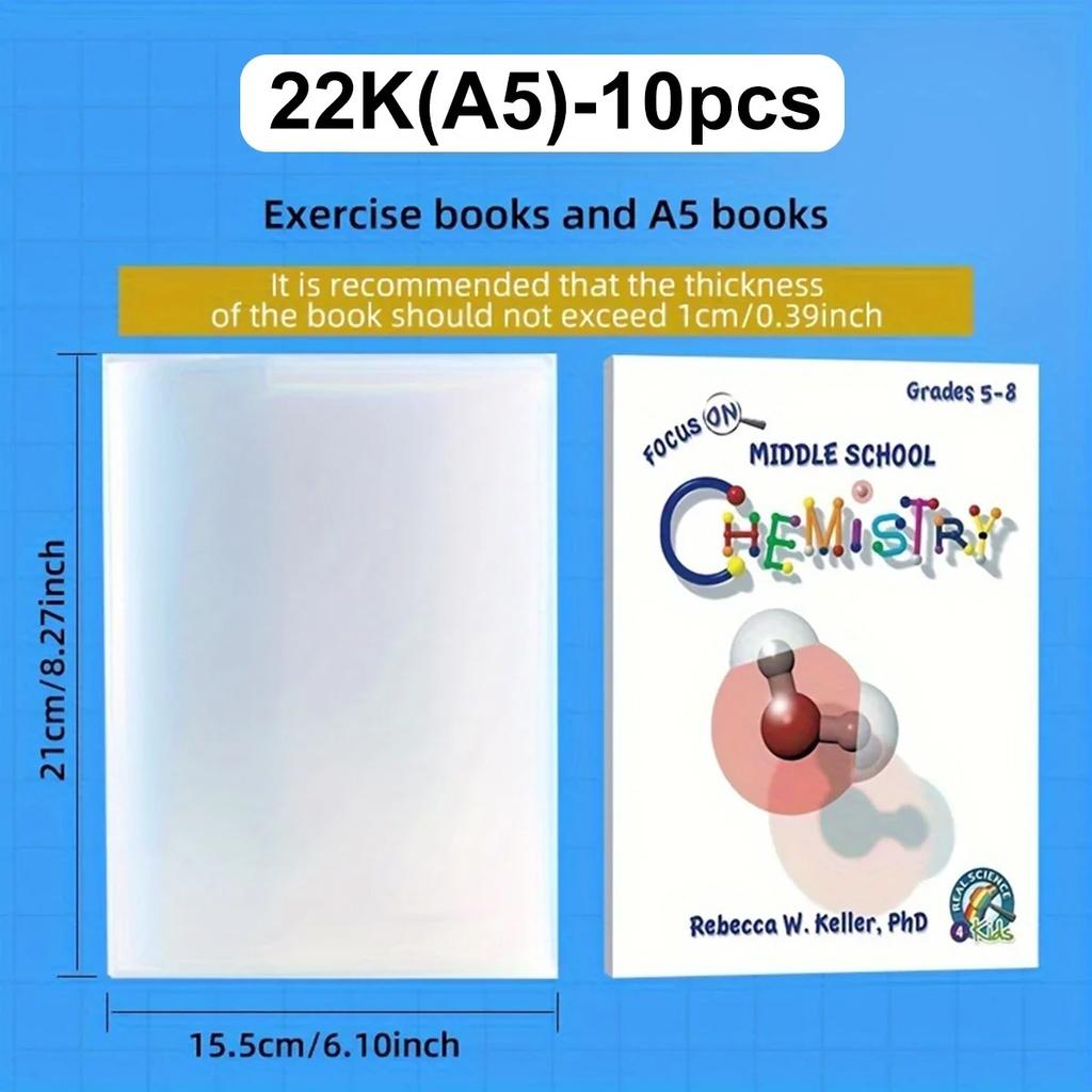 10pc-a4/16k Transparent Book Cover Protector High Transparency Pp Material Adjustable And Reusable School Stationery For Student