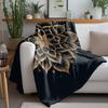 Boho Mandala Fleece Blanket - Geometric Pattern Throw Blanket - Floral Print Decorative Sofa Cover for Living Room Bedroom