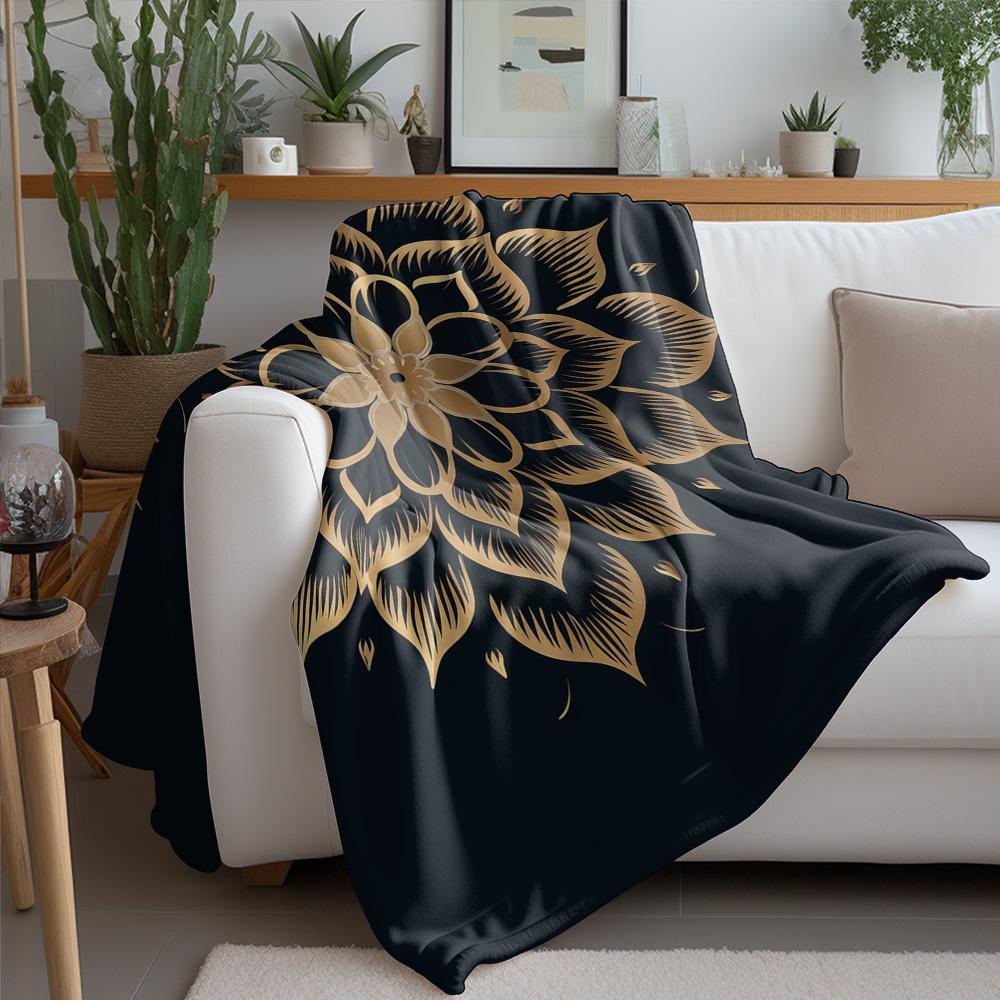 Boho Mandala Fleece Blanket - Geometric Pattern Throw Blanket - Floral Print Decorative Sofa Cover for Living Room Bedroom