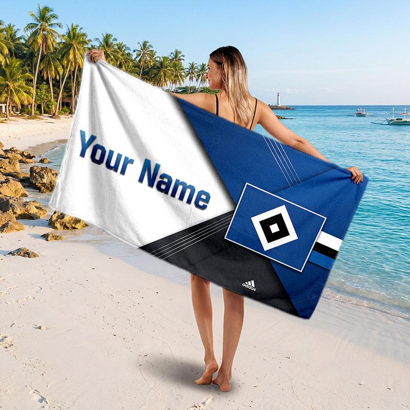 Hamburger SV Custom Beach Towel, Personalized Name Text Print, Football Logo Soft Quick‑Dry Towel Holiday Gift