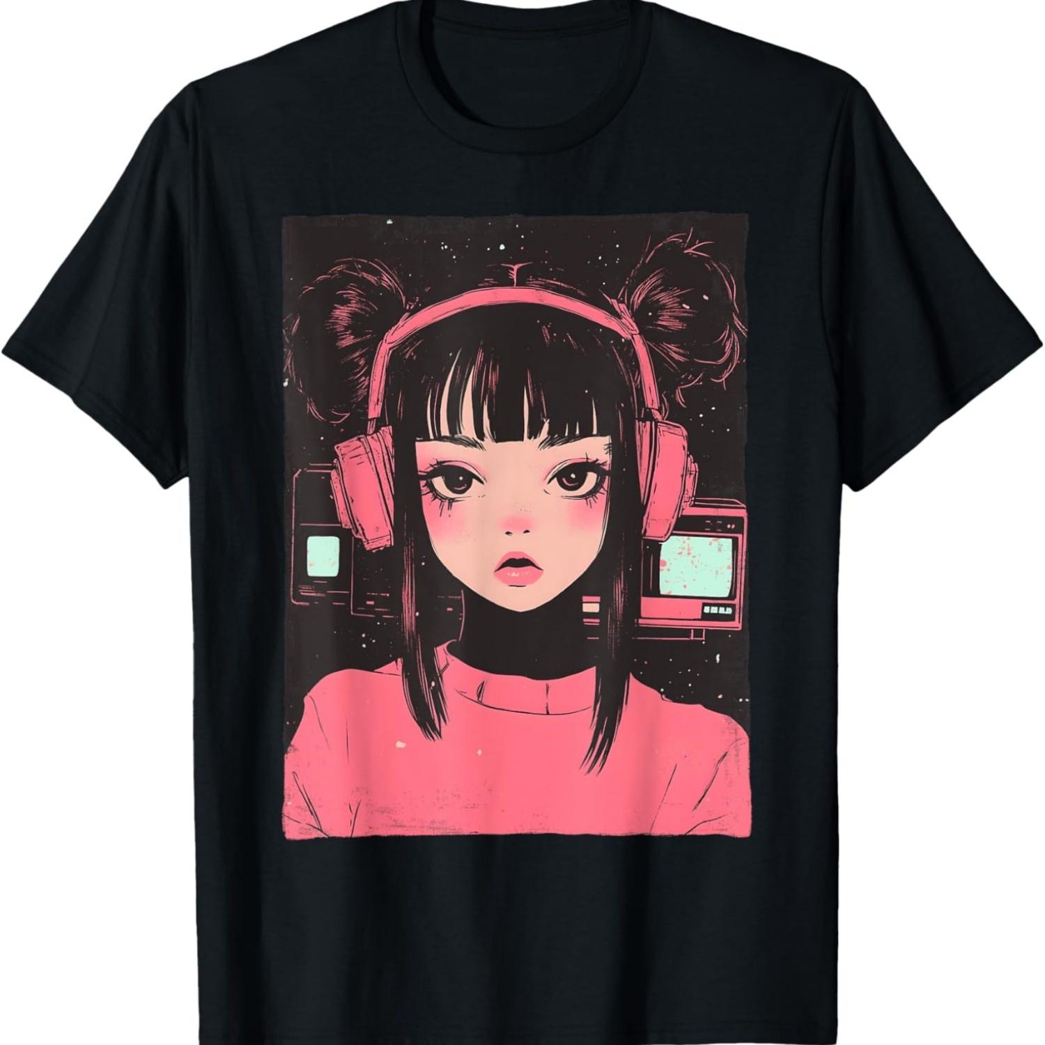 Cute Anime Girl Vaporwave Cyber Goth E-Girl Pastel Goth T-Shirt S чёрный