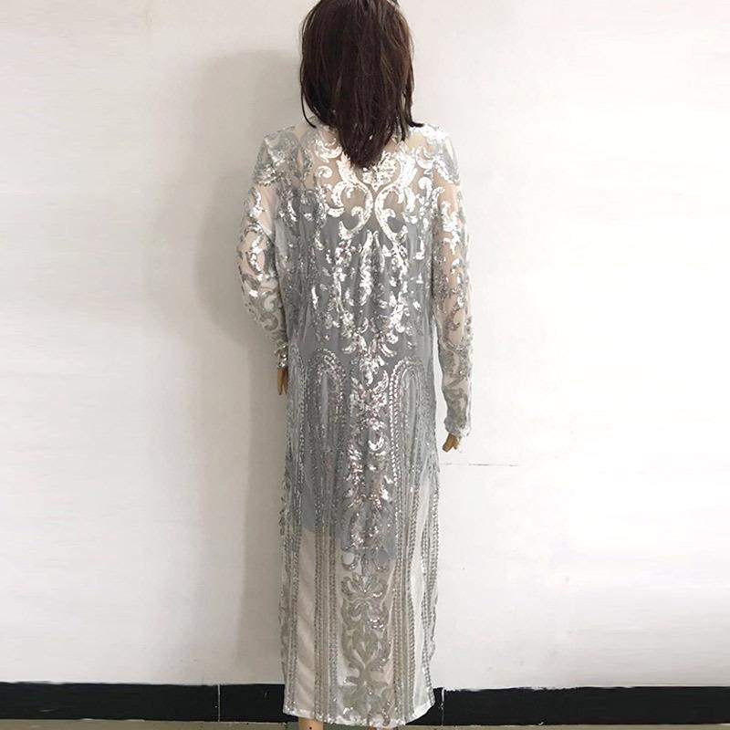 Europäischer & Amerikanischer Langarm Pailletten Mesh Perlen Cardigan