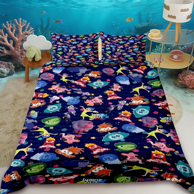 

Girls Anime Inside Out Duvet Cover Set Inside Out Bedding Set 1 Quilt Cover 2 Pillocase for Bedroom Children Dormitory Decor 135x200cm