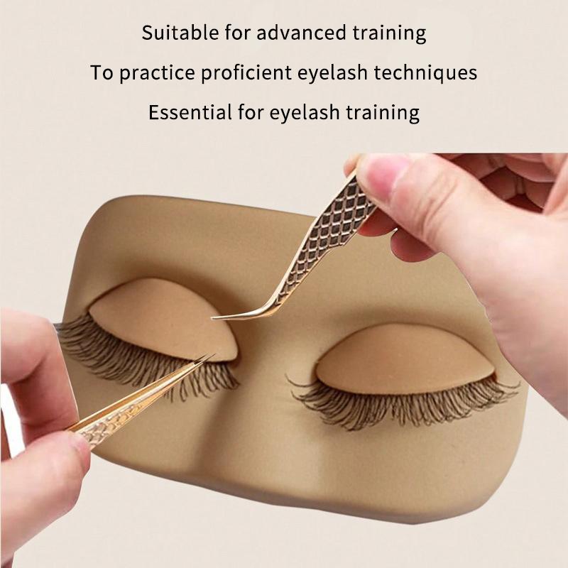Mini hlava pro trénink prodlužování řas Modelová hlava s plochými řasami Odnímatelná náhradní víčka s umělými řasami