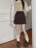 2023 New Korean Style High-Waist Black Woolen A-Line Skirt for Petite Women