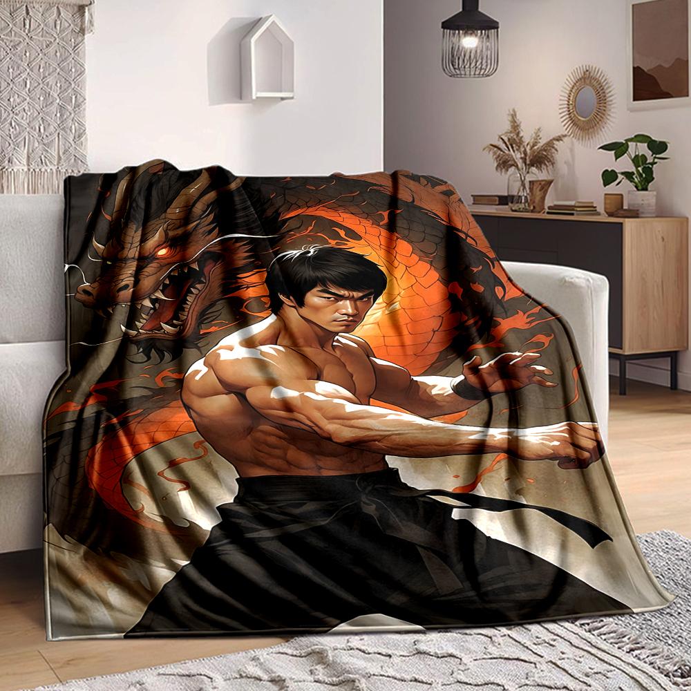 1Pc Bruce Lee Dragon Power Blanket Soft And Comfortable Casual Warm Camping Travel Christmas Halloween Xmas Gift M924420
