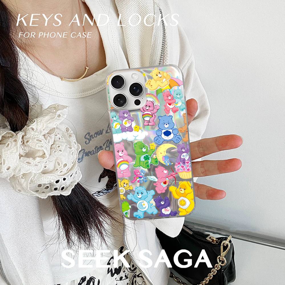 Cartoon Care Bears Phone Case For IPhone 16 15 14 13 12 11 Pro Max Mini X Xs XR Transparent Case