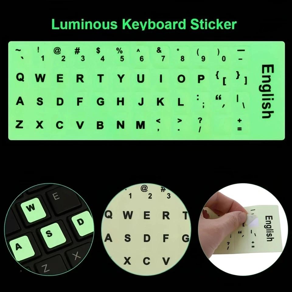 English Luminous Keyboard Stickers Letter Alphabet Layout Sticker For Laptop Desktop PC