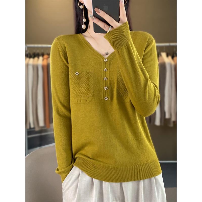 

Осенний новый трикотажный свитер с длинным рукавом, пуловер с V-образным вырезом, свободный тонкий свитер, свитер для ношения под низ, осенний свитер, топ XXL