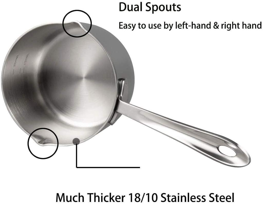 IMEEA Milk Pan, 18-10 Stainless Steel, Induction Cooktop Compatible, 450ml, Mini Milk Pan, Silver