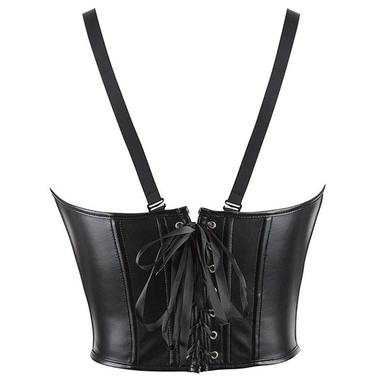 Black Faux Leather Adjustable Strap Short Women Body Shaper Waist Cincher