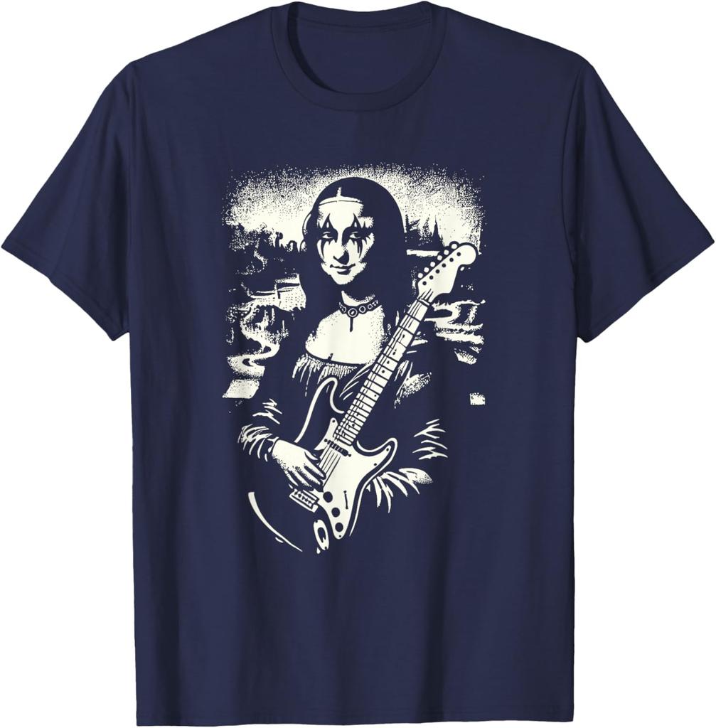 Mona Lisa Black Metal Guitar Graphic Tee Mens Casual Short Sleeve Print TShirt